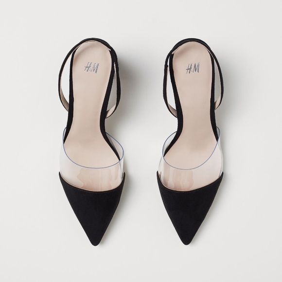 H&M Shoes - H&M Suede & Acrylic Pointed Toe Block Heel